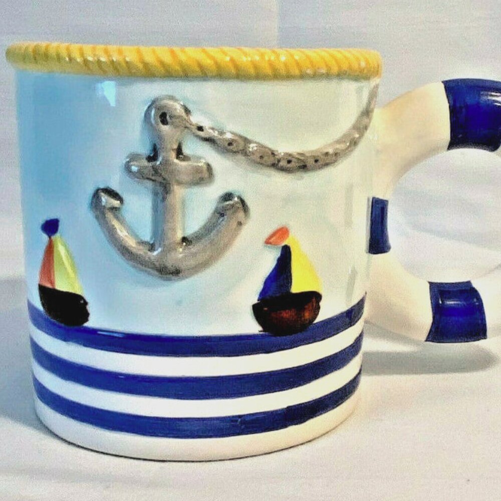 Vintage NAUTICAL Signed Youngs 1996 Life Preserver Handle SAILBOAT Beach Anchor